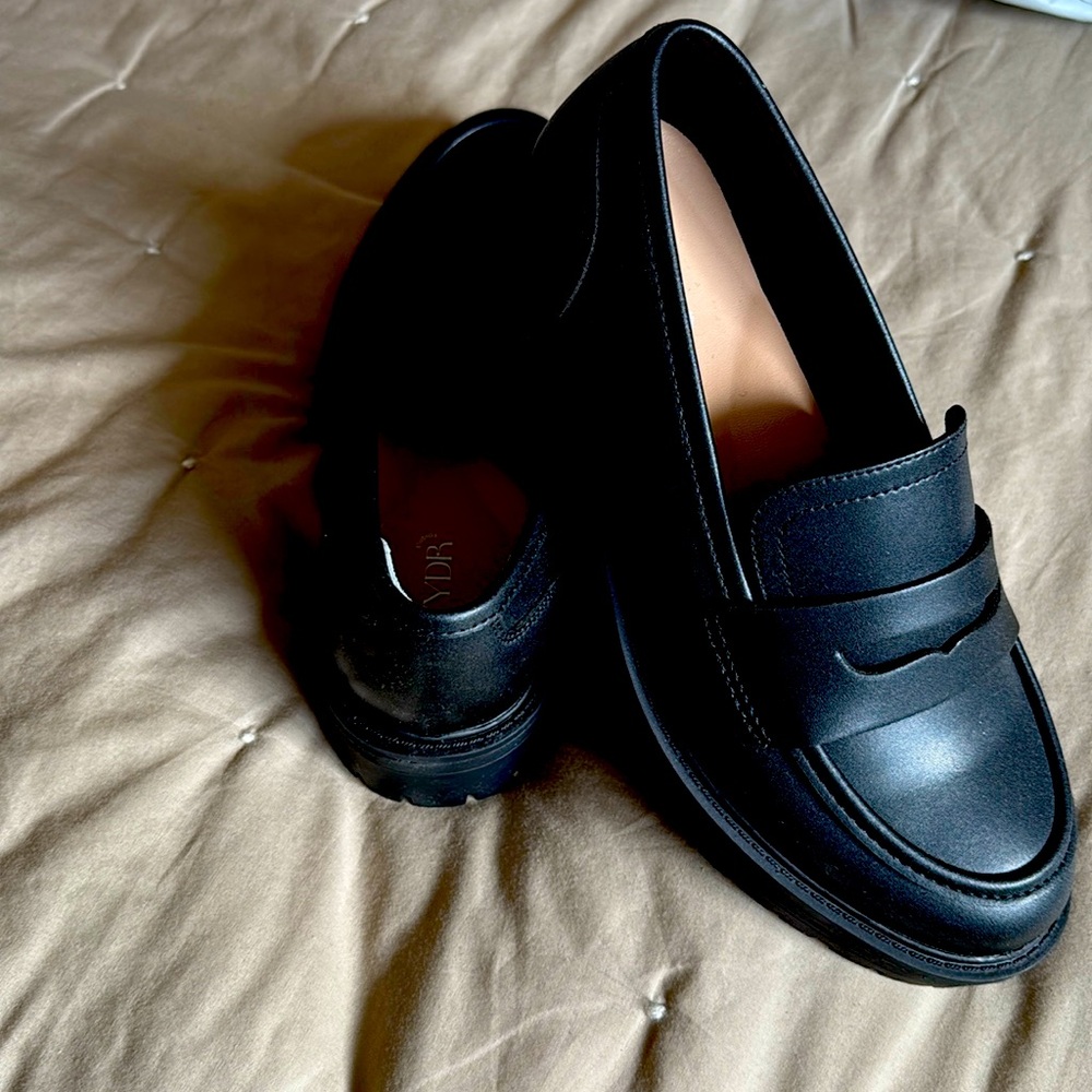 New Women Wide Foot Black Slip On Platform Penny Loafers